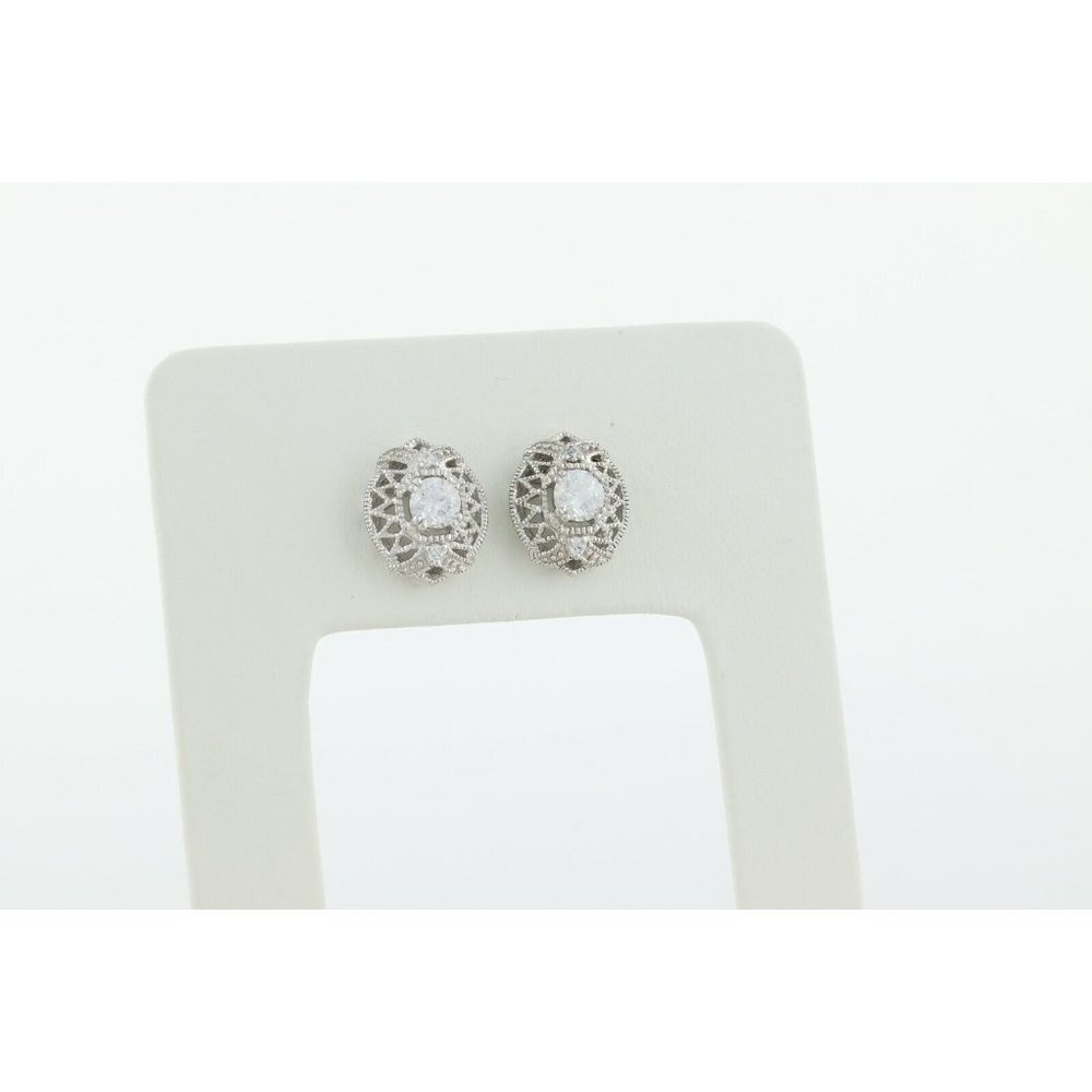 Sparkly Sterling Silver White Cz Earrings Stud Post Earrings - Picture 4 of 9